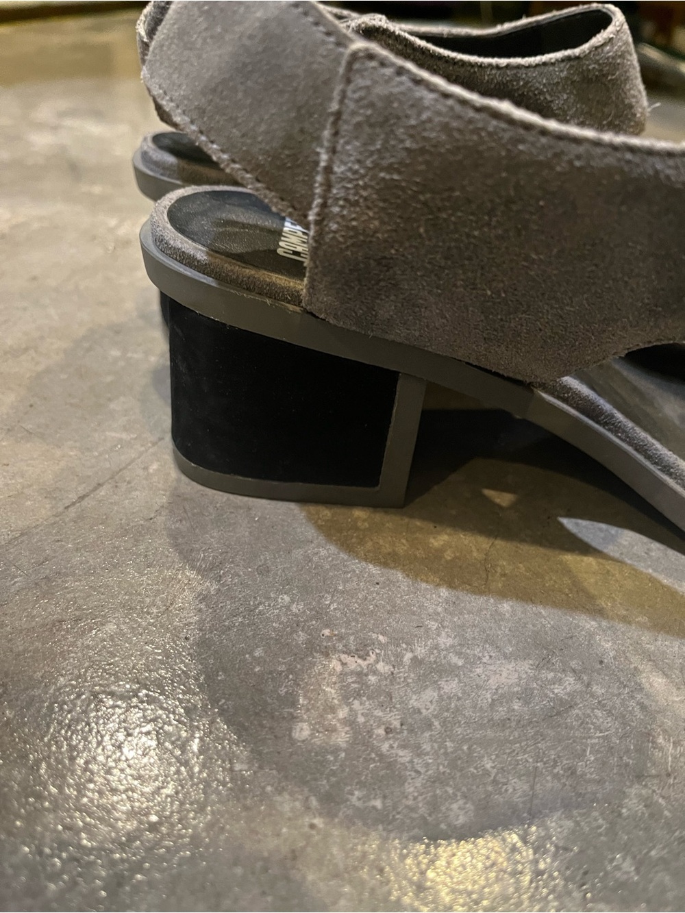 Camper Gray Suede Block Heel Sandals